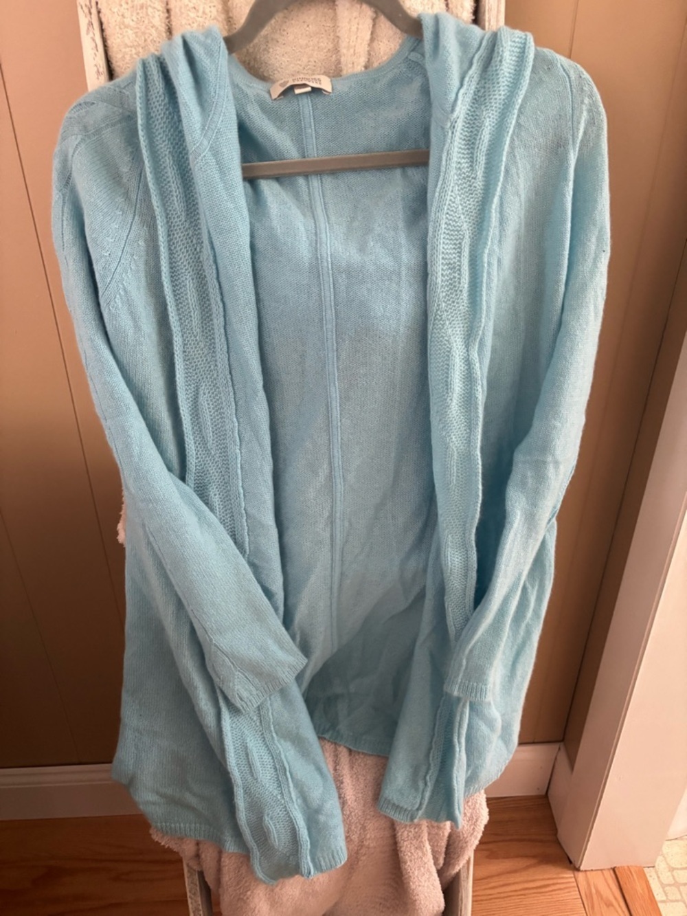 Kinross Cashmere Light Blue Hooded Women's Sweater Cardigan